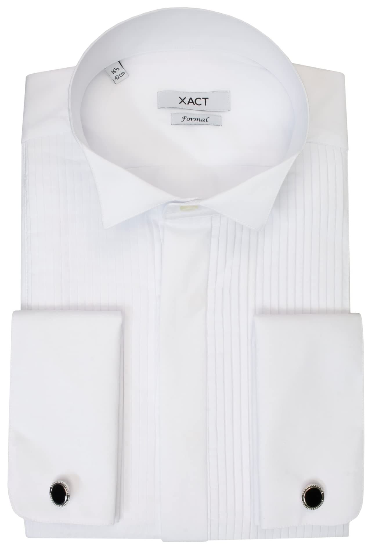 Mens Formal Tuxedo Shirt Double Cuff Cufflinks Included, White - Wing Collar - Pleated Fly Front, 44