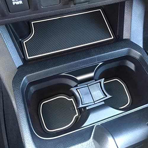 SENSHINE for Toyota Tacoma Accessories 2016-2021 2022 2023 Non-Slip Anti Dust Liner Cup Holder, Center Console, and Door Pocket Inserts Mats Premium Custom Interior (Double Cab) (White Trim)
