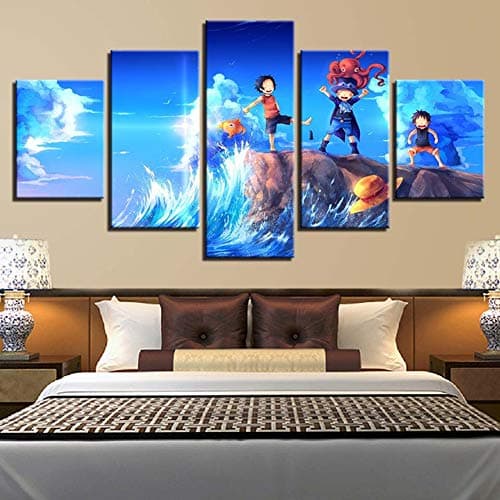 OJKYK 5 Panel Modern Printed Poster One Piece Animation Paintings on Canvas Wall Art for Home Decorations Walls Decor Artwork Picture,A,30x40x2+30x60x2+30x80x1
