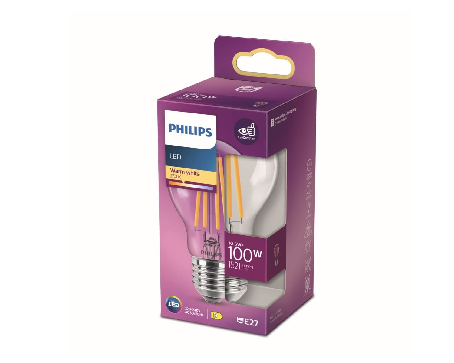 Philips LED Classic A60 Light Bulb [E27 Edison Screw] 10.5W - 100W Equivalent, Warm White (2700K), Non Dimmable