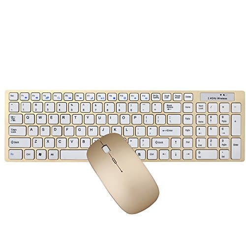 Wireless Keyboard and Mouse Set, Hi-Azul Compact Low-Noise 2.4GHz Wireless Keyboard and Mouse Combo with Number Pad for Home and Office Use (Gold)