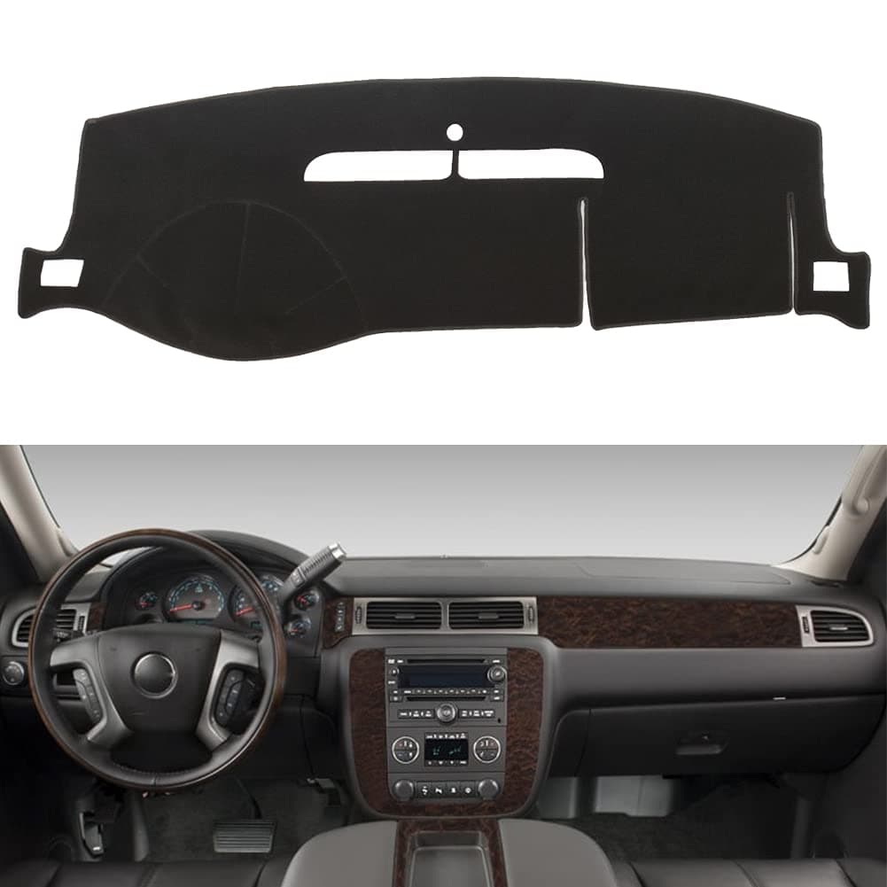 Dashboard Cover for Chevy Chevrolet Suburban/Tahoe 2007-2014,Chevrolet Avalanche Silverado 1500 LTZ 2007-2013,GMC Yukon 2007-2014 Dash Cover Mat(Premium Carpet, Black)