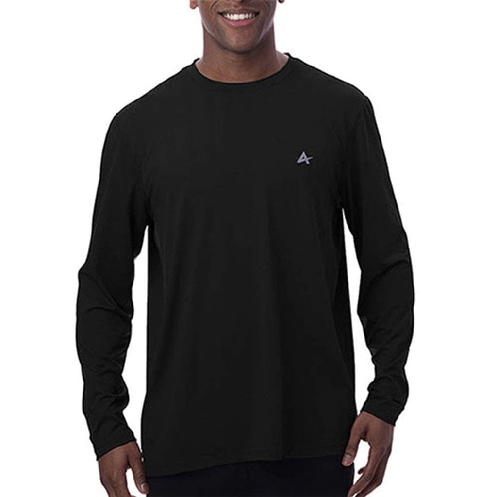 Arctic Cool Men’s Crew Neck Instant Cooling Moisture Wicking Performance UPF 50+ Long Sleeve Shirt | Lightweight Breathable Top for Running, Workout, Exercise, Fishing, Cool Black, XXL