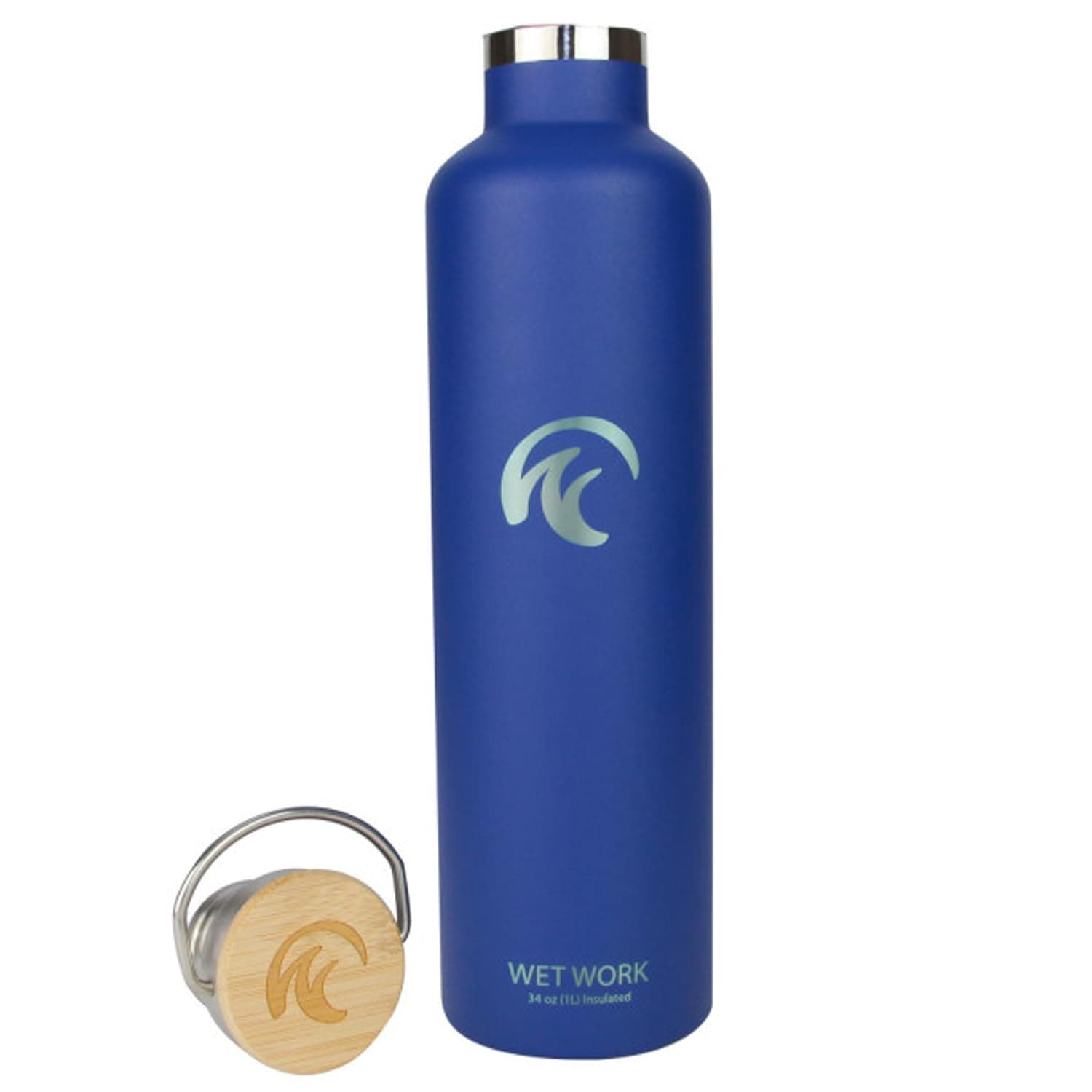 Wet Work Stainless Steel Water Bottle for Hot and Cold Drinks - Double Wall Insulated Thermos for Water, Soda, Coffee, Tea with Wide Mouth, Metal Handle, Bamboo Top - Great for Travel, Hiking, Camping