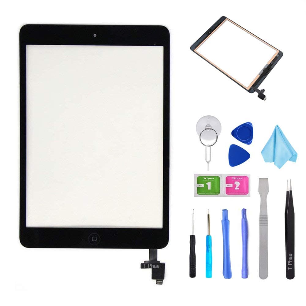 Black Digitizer Repair Kit for iPad mini 1&2 A1432 A1489 Touch Screen Digitizer Replacement with IC Chip + Home Button + Tools