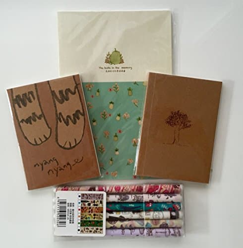 4-pcs Cute Stationery combo: 1 diary notebook + 2 mini pads + 6-piece color pens vintage design