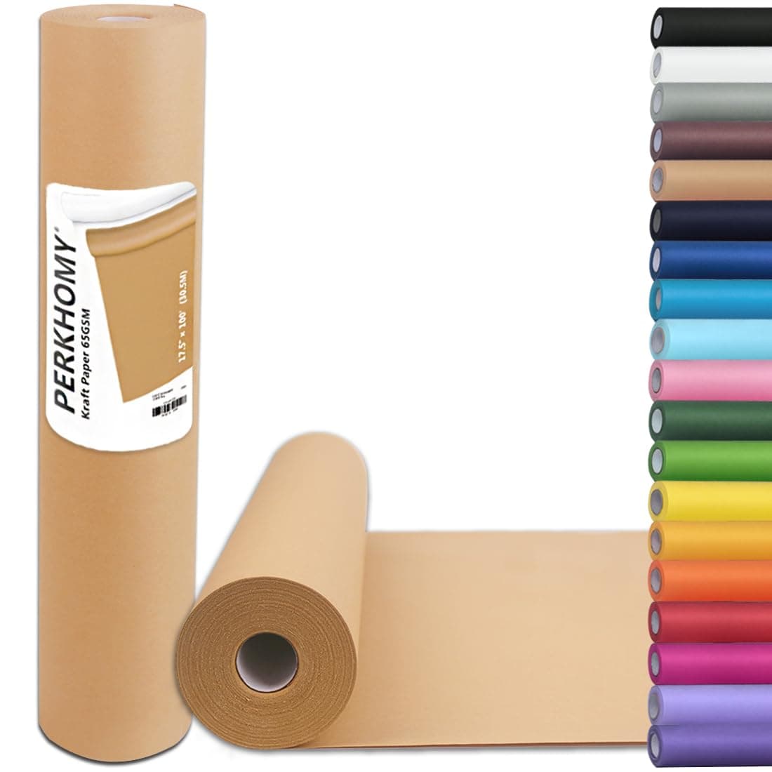 PerkHomy Brown Kraft Paper Roll 17.5" x 1,200" (100') for Gift Wrapping Bulletin Board Craft Art Bouquet Flower Packing Moving Shipping Floor Covering Table 70GSM 50LB (Brown, 17.5" x 100')