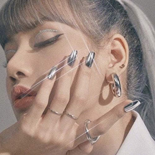 Poliphili 24Pcs Glossy Medium Long Coffin Pure Color Removable Wear False Nails Press On Full Coverage Acrylic Fake Nails Tips (Silver)