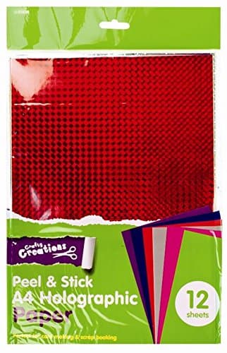 RAGE ACCESSORIES Peel & Stick A4 Holographic Paper 12 Sheets Assorted Colours Card Making Scrap Booking Arts & Crafts