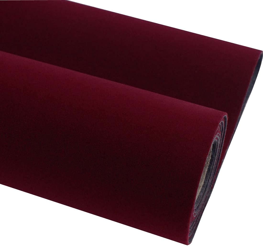 Walldecor1 Self Adhesive Velvet Flock Contact Paper Liner for Jewelry Drawer Craft Fabric Peel and Stick Black, Soft Velvet Liner for Drawer DIY 17.7" x 117" (Maroon Color)