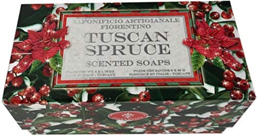 Saponificio Artigianale Fiorentino Winter Holiday Collection Guest Soaps Set of 6 Round Bars 1.76 Ounce (Tuscan Spruce)