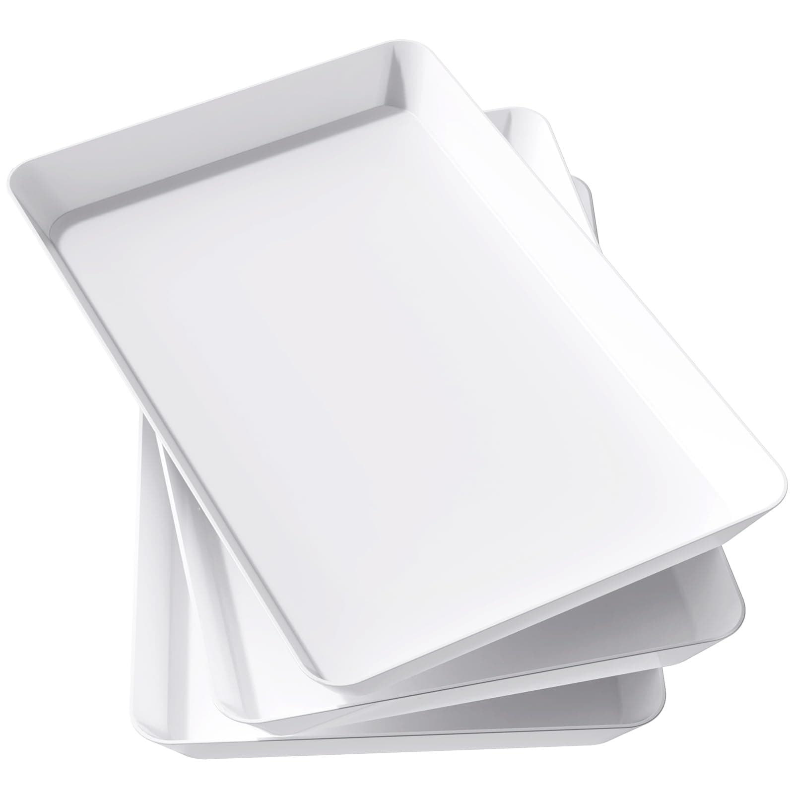 Lifewit Plastic Serving Tray for Party Supplies, White Trays for Serving Food, Reusable Large Platter for Buffet, Fruit, Dessert, Snack, Veggie, Kitchen and Outdoor Use, Rectangle, 14.5" x 9.5", 3 Pcs