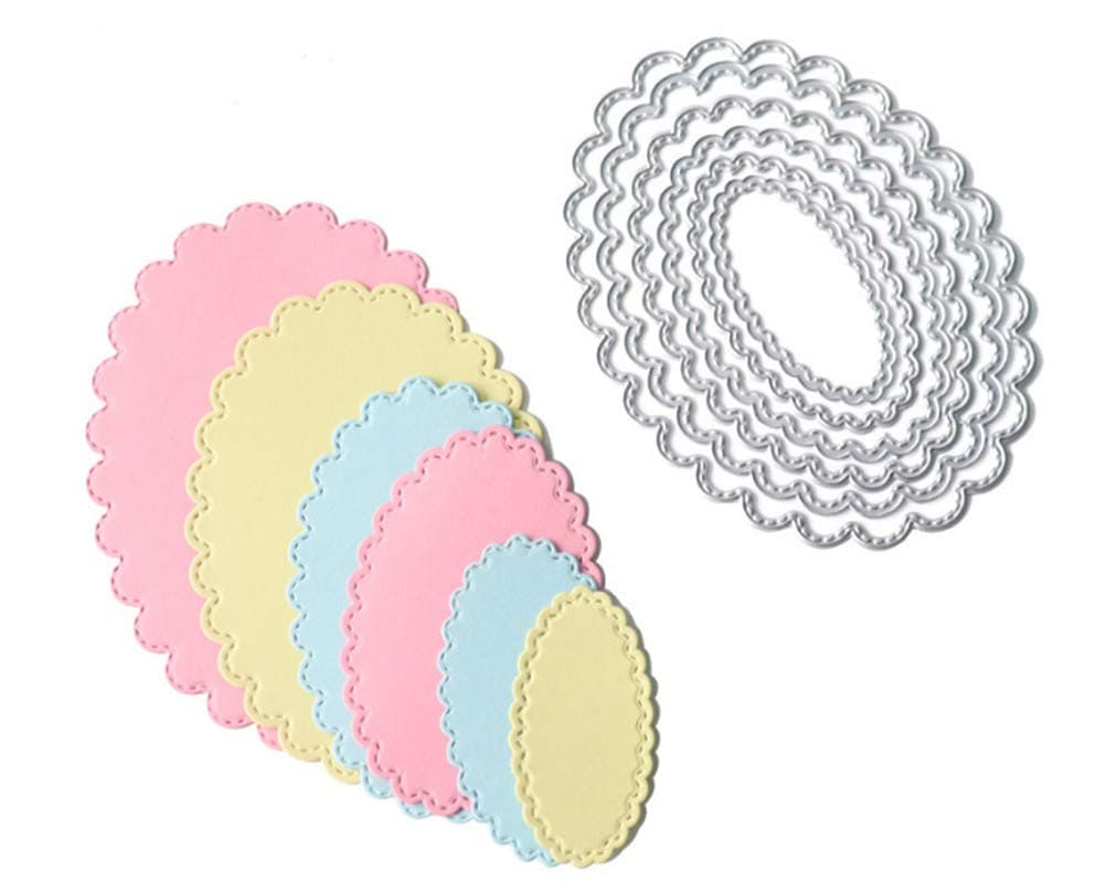 Mvchifay Cutting Dies Christmas Bow Metal Stencils Scrapbooking Tool DIY Carbon Steel Embossing Template for Paper Card Making (6 Pcs Lace Oval)