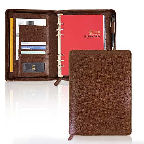 Synthetic Leather System Diary Zipper Handmade Organizer Planner with Daily Schedule & Manage, Users can Create Their own Diaries to Suit Their Tastes Using The Form of six-Hole (Brown)