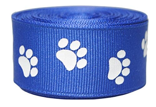 7/8" Paw Print Grosgrain Ribbon (Royal/White, 100 Yards)