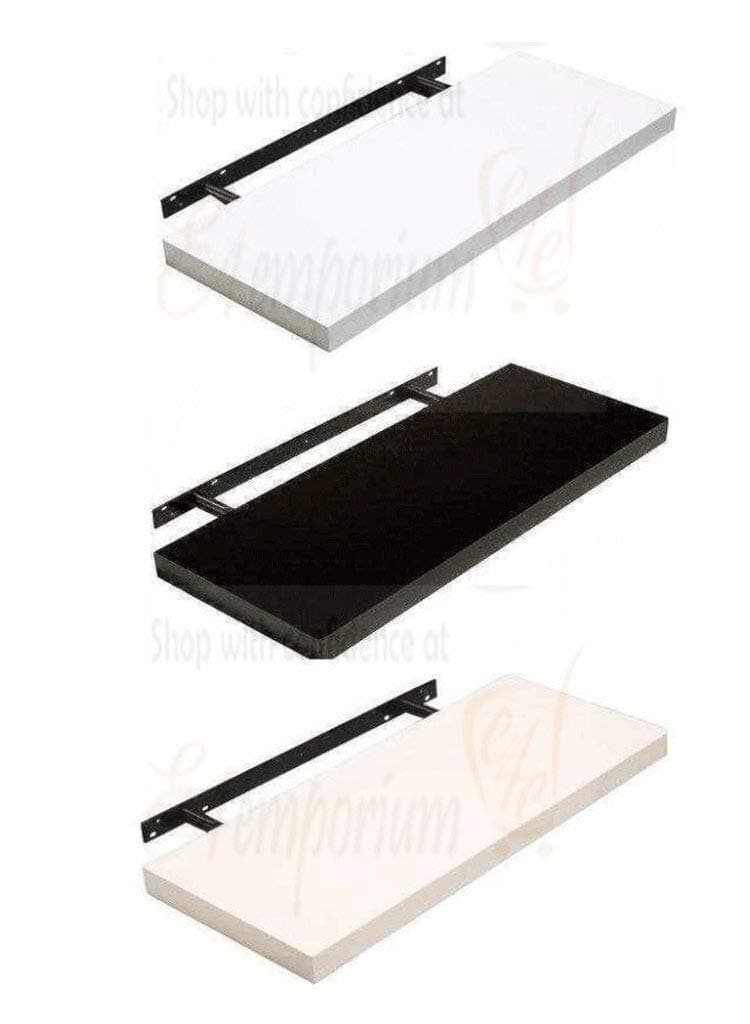 E4Emporium - High Gloss Floating Wooden Wall Shelves in three(3) Sizes and colours - Available Sizes: 24, 60 & 90cm - Wall Shelves - Size: 24cm; Colour: Black