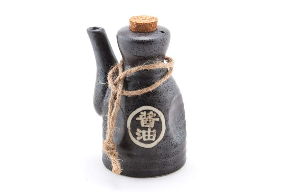 Japanese Glazed Ceramic Soy Sauce Dispenser with Cork Stopper, 4 1/2 Inches