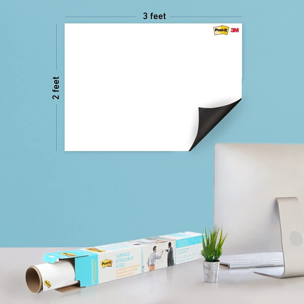 Post-it Dry Erase Writing Surface | Whiteboard sticker | Super Sticky, removes Without Residue | White, 3ft x 2ft | for Professionals &Work from home, Peel and Stick, 10.5 cm.