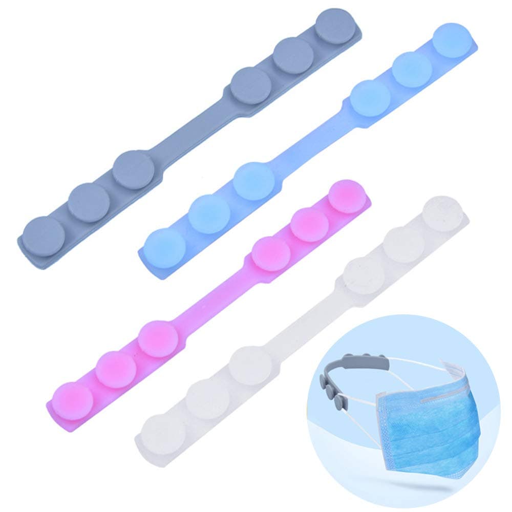 Silicone Extender Strap for Mask Ear Hook Strap Buckle 3 Gears Adjustable Ear Saver Anti-Slip Ear Hook for Various Mask, Special for Relieving Long-time Wearing Ears' Pressure&Pain (4Pcs)