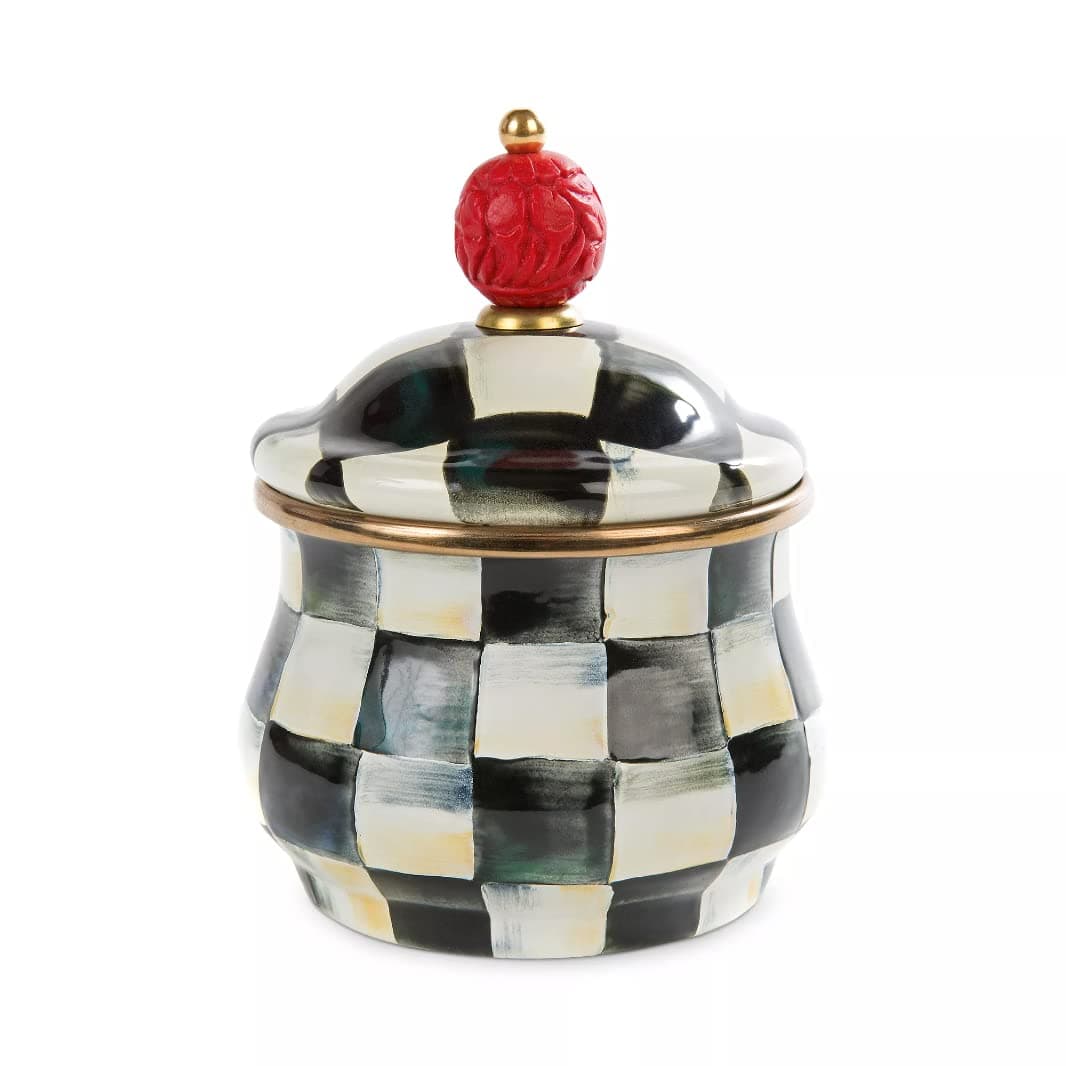 MacKenzie-Childs Enamel Lidded Sugar Bowl-Courtly Check