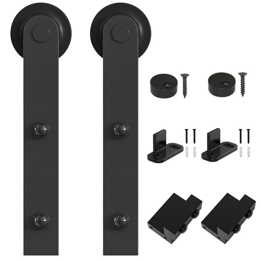 WINSOON Black Antique Roller Kit for Sliding Barn Door Hardware System, I Shape Design