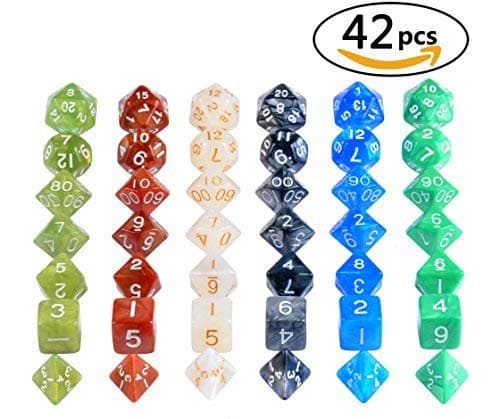 Ellzk Dungeons and Dragons Dice DND Dice Polyhedral Dice Dungeon and Dragons Game Dice RPG Dice RPG MTG D4-D20 Table Games 6x7 (42 Pieces) (Dapple)