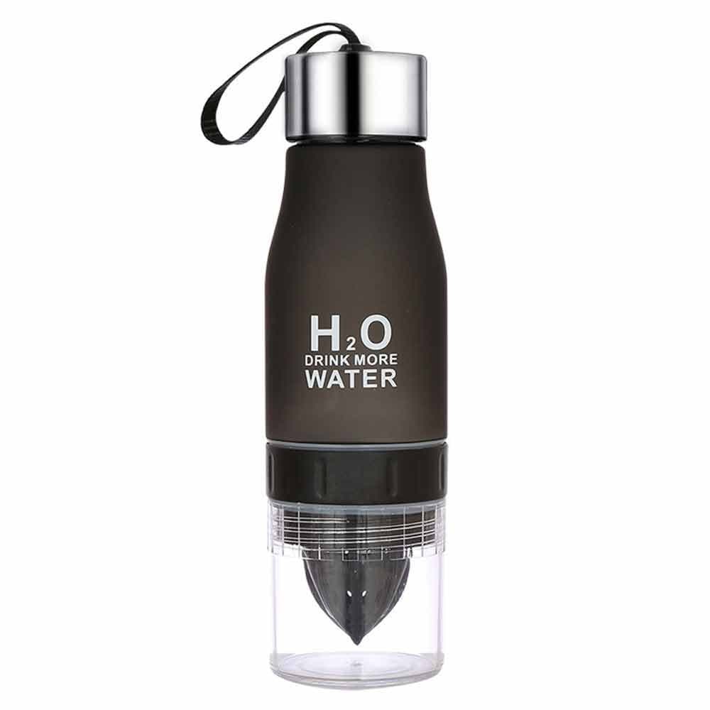 H2O Lemon Fruit Infuser Water Bottle, Phroboxl 650ml Plastic Water Bottle Citrus Juicer Lemon Squeezer Cup 22oz - Leak Proof … (black)