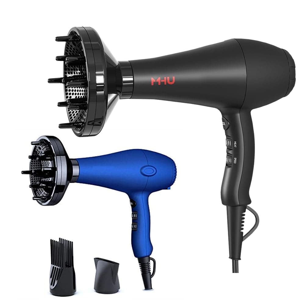 MHU Professional Infrared Ionic Hair Dryer,Smoothing Concentrator and Volumizing Diffuser,2 Speed 3 Heat and Cool Setting,AC Motor and 2.65 Meter Salon Cable,Powerful Blow Dryer 1875W, Black