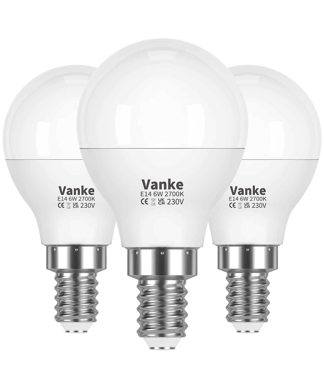 Vanke E14 LED Light Bulb, Warm White 2700K Yellow Light, 6W (40 Watts Equivalent), Non-Dimmable, SES Small Screw Light Bulb, 470 Lumen LED Golf Ball Bulbs, Pack of 3