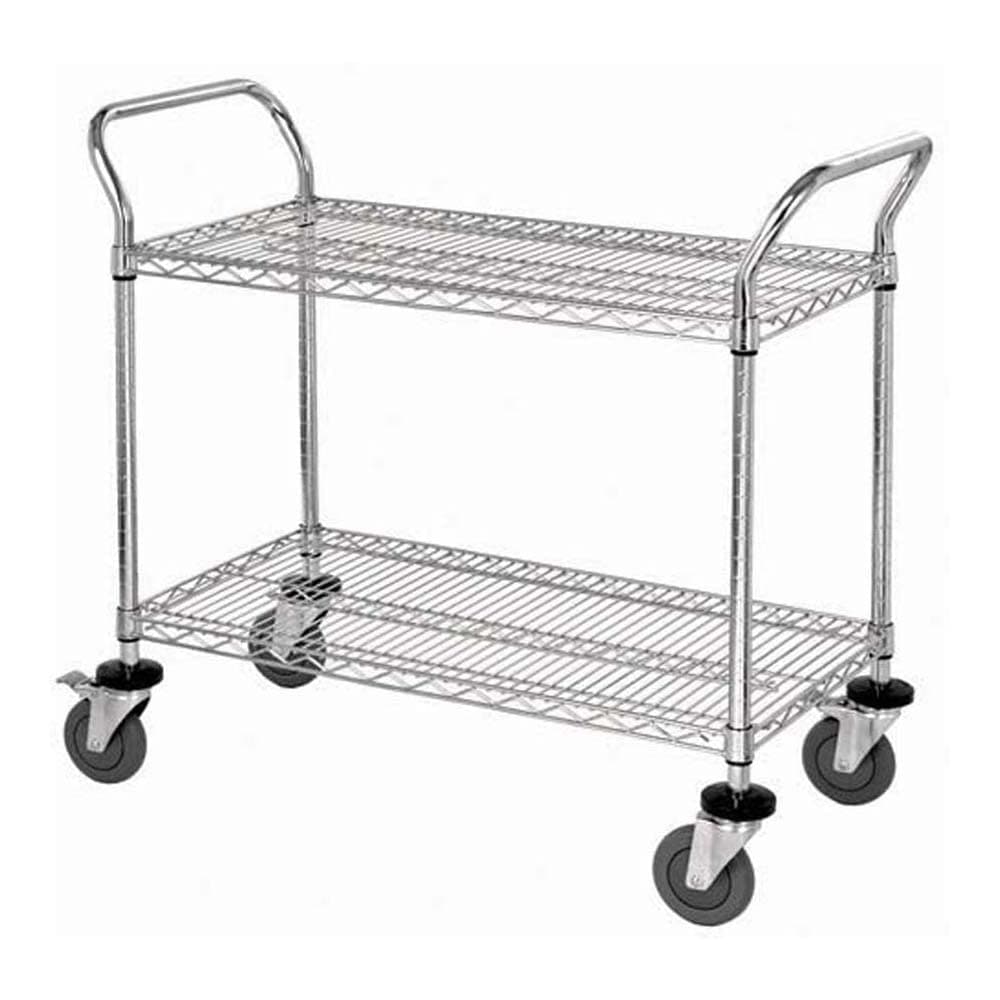 Quantum Storage Systems WRC-1842-2 2-Tier Wire Utility Cart, 2 Wire Shelves, 5" Stem Casters, Chrome Finish, 37-1/2" Height x 18" Width x 42" Length
