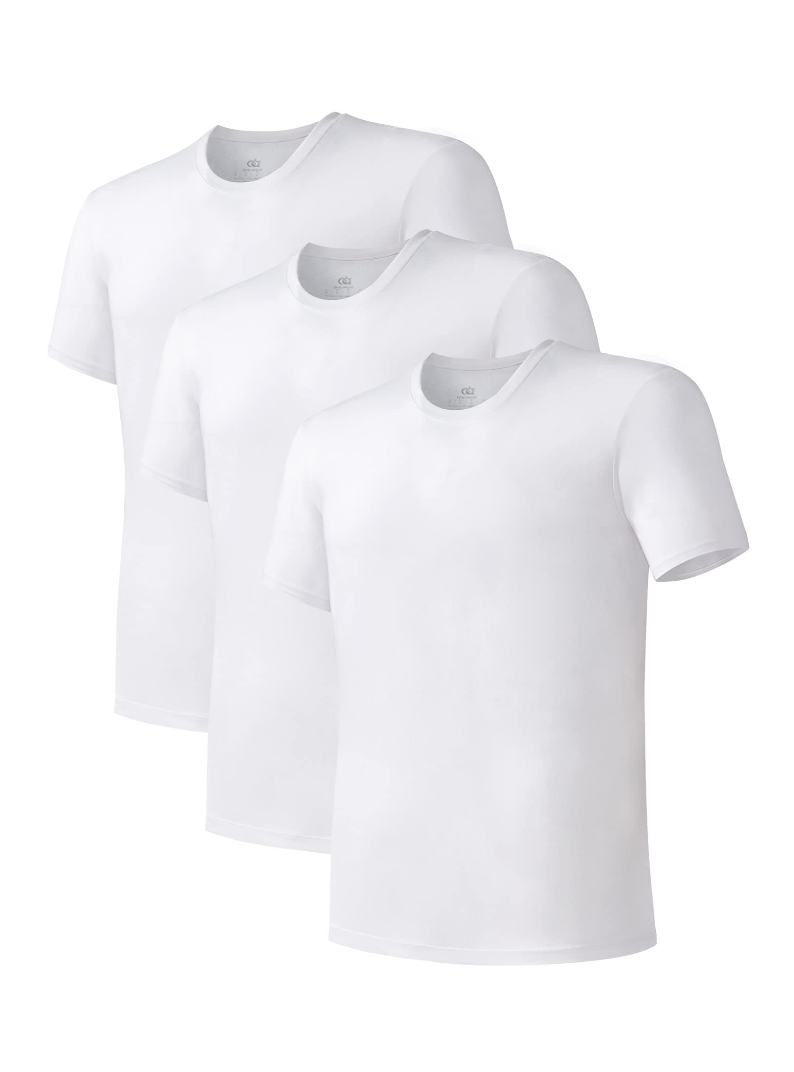 DAVID ARCHY Men's Soft Comfy Bamboo Rayon Vests Breathable Tees Short Sleeve T-Shirts in Pack of 3, White - Crew Neck, Large, White - Crew Neck, L