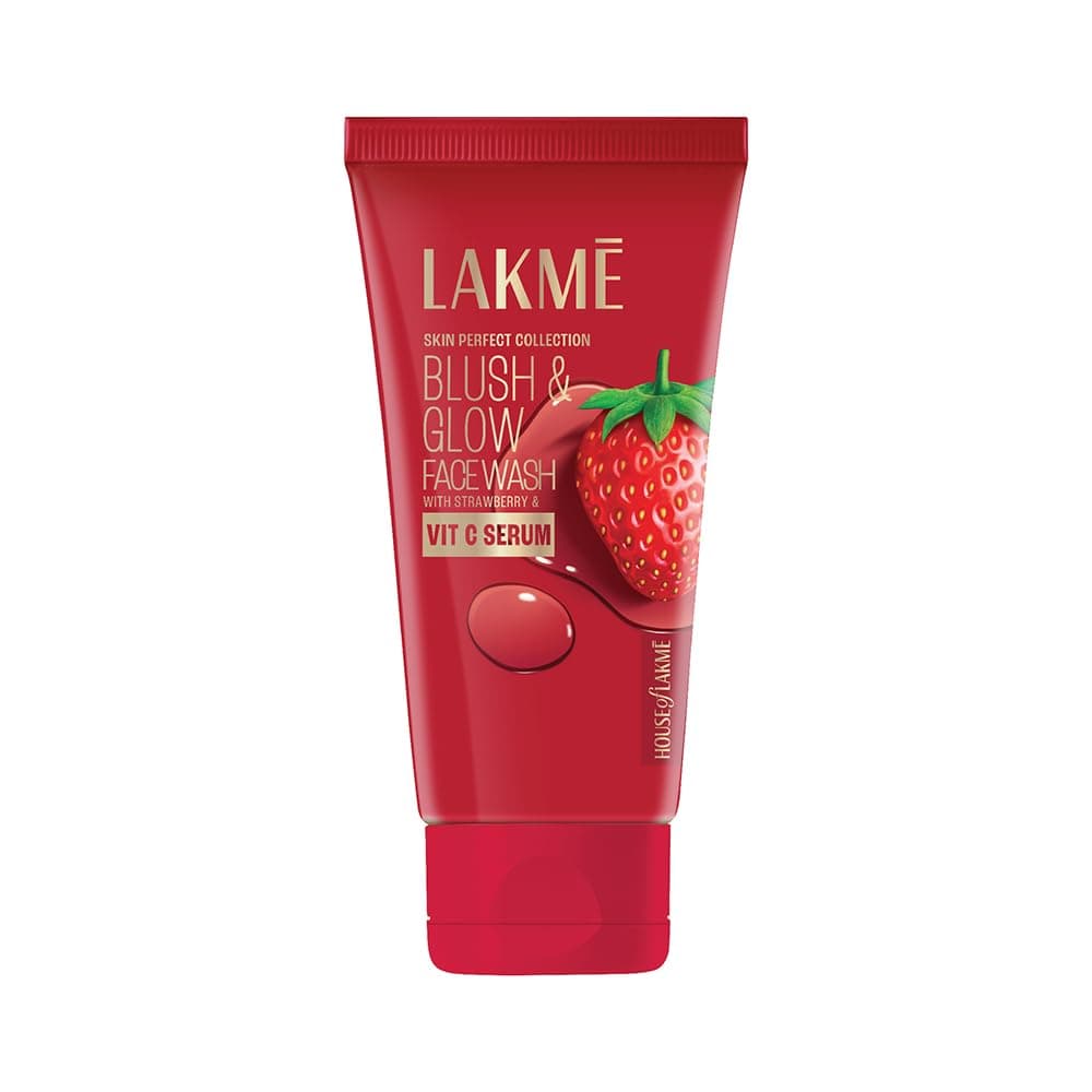 Lakme Blush & Glow Strawberry Refreshing Gel Face Wash 100 g|| With 100% Natural Fruit for Glowing Skin - Daily Gentle Exfoliating Facial Cleanser