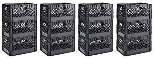 Muscle Rack PMK24QTB-3 24 Quart Black Heavy Duty Rectangular Stackable Dairy Milk Crates, 11" Height, 19" Width (4 X Pack of 3)