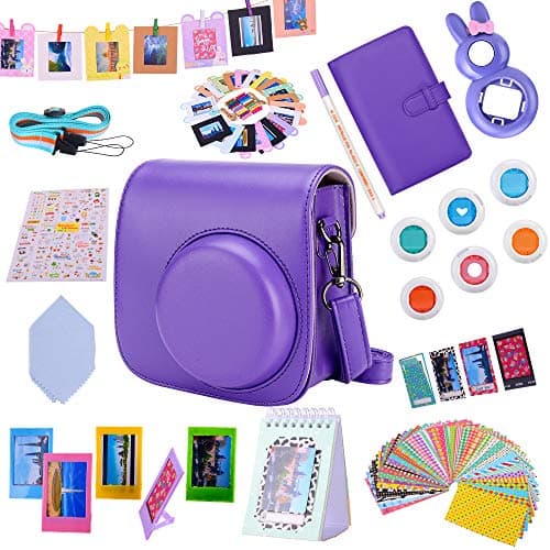 Tiessic Instax Mini 9 Camera Accessories Bundles Compatible with Fujifilm Instax Mini 9 Mini 8 Mini 8+ Camera with Mini 9 Case,108 Photos Mini Photo Album,etc. (Dark Purple,14 Items)