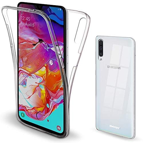 Moozy 360 Degree Case for Samsung A70 - Full Body Front and Back Slim Clear Transparent TPU Silicone Gel Cover