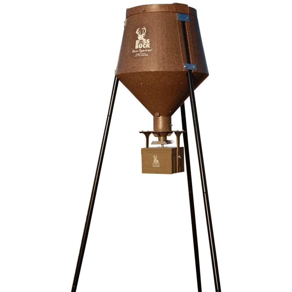 200 Series Large Outdoor Automatic Hunting Wildlife Deer Feeder, 200 Pound Maximum Feed Capacity for Game and Wildlife Management, Brown