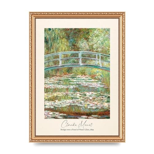 Lithobee - Claude Monet Bridge Over A Pond Of Water Lilies 1899 - Printed Wall Art Design in Sizes A2, A3 & A4 Framed in a Stylish Frame or Unframed (A4 Gold Ornate Frame)