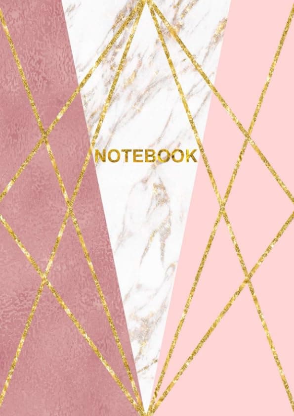 Notebook: A4 Size College Ruled Geometric Rose Pink Gold & White Marble Design Cover