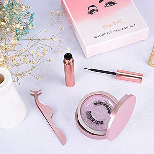 Magnetic Eyeliner & Magnetic Eye lashes Kit, 2 Pairs 3D Reusable False Lashes with Tweezers and Mirror - No Glue Needed … (Normal)