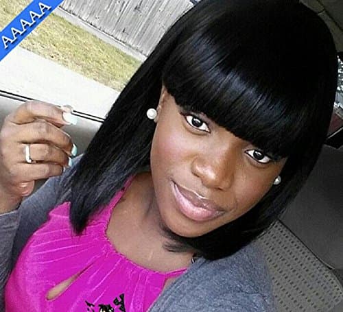 Romantic Angels 12'' Full Lace Wigs Short Bob Wig with Bangs 100% Virgin Brazilian Human Hair for Black Women