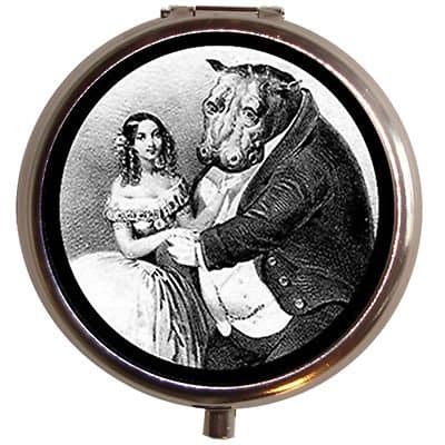 Hippo Dancing with Victorian Woman Weird Pill Box