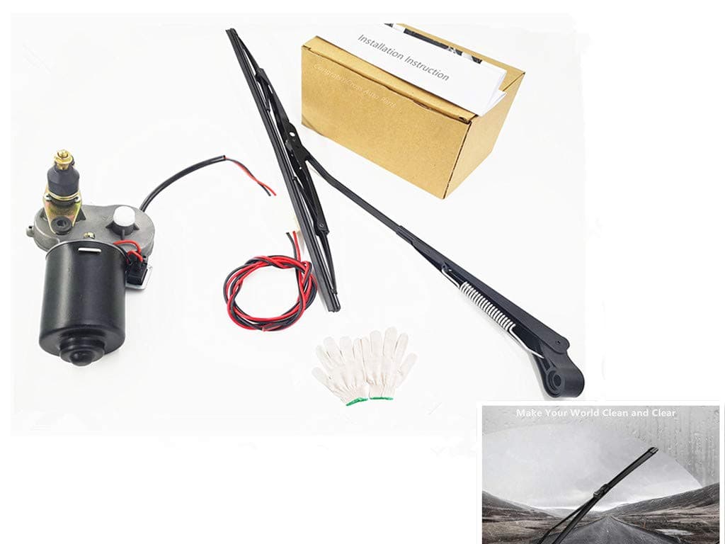CongratsYiCross2019 Electric UTV Windshield Wiper Kit,with 12V Motor Fit for Polaris Ranger RZR 900 1000, Universal Windshield Wiper Arm 17.7", Wiper Blade and Motor with 90 Degree Wipe