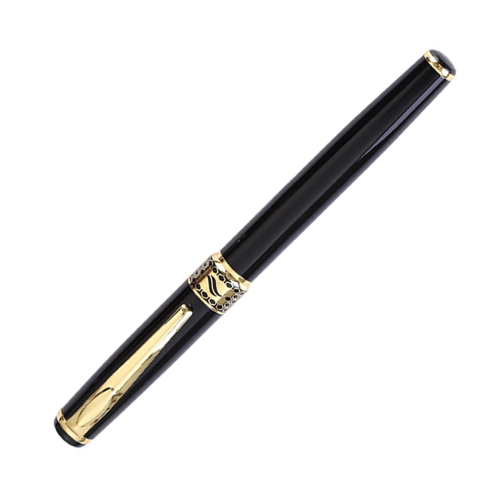 NEREIDS NETBusiness-Style Pen Heavy Duty Metal with Clip 0.5mm Fine Point Elegant Shiny Comfortable Grip Smooth Writing School Student Stationery Business Black & Gold 0.50mm