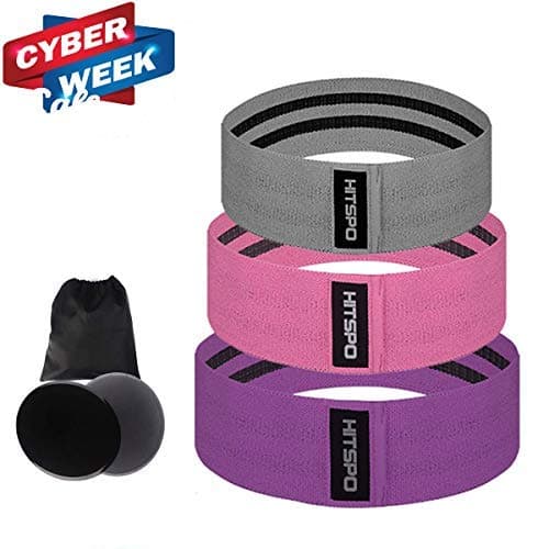 Booty Bands and Core Exercise Sliders Set - Elastic Bands for Exercise Workout Hip Bands Resistance Bands for Legs and Butt - Fitness Stretch Bands Fabric Non Slip with Carry Bag for Women Men