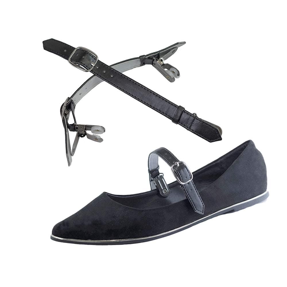 Detachable Shoe Straps - To Hold Loose Heels, Wedges, Flats, Double Clip Black, S, M, L