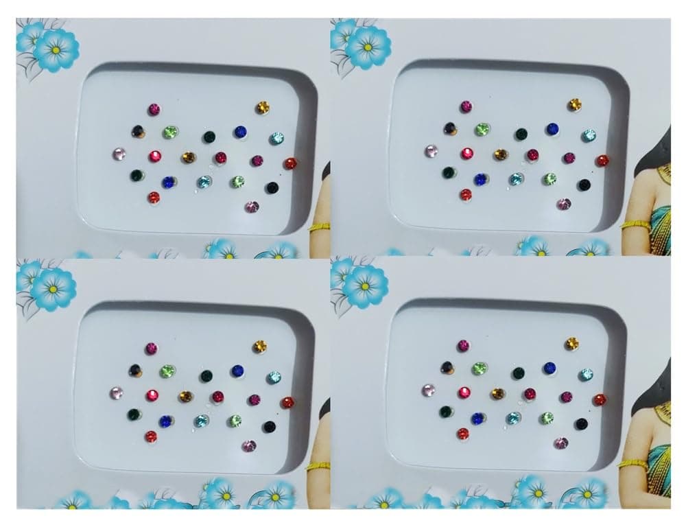 Small Stone Bindi Multi Colour Bindi Tikka for Girls Women Ladies (4 Packs)
