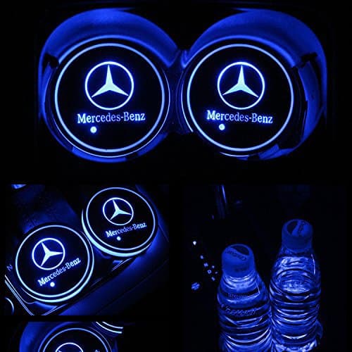 TaiFuMaoYi Led Car Cup Holder Mat Pad Waterproof Bottle Drinks Coaster Built-in Vibration Automatically Turn On at Dark Universal 7-Color Light 2-Packs(Mercedes-Benz)