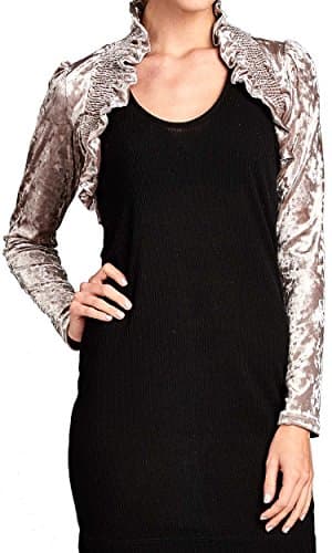 TheTrueLove Junior Size Crush Velvet Long Sleeve Front Shirred Shrug Bolero, Small, Black