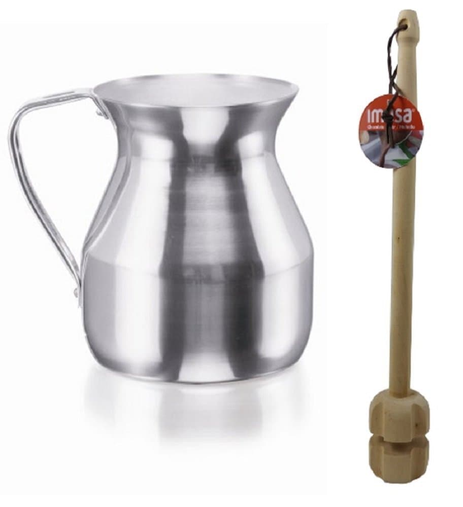 Imusa Aluminum Hot Chocolate Pitcher (Chocolatera) 2Qt. Bundled with a Wooden Chocolate Mixer - Molinillo 14" 1-Goya Foods Luker Chocolate (Amargo), 8.8 - Ounce