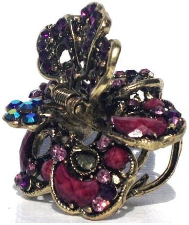 Rhinestone Rounded Flower Styled Hair Claw Clip with Crystals -Medium (Lilac)